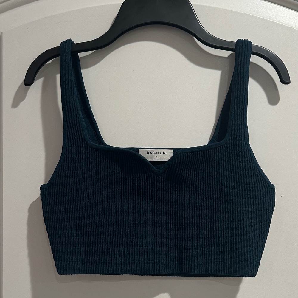 Babaton Dark Teal Ribbed Crop Top